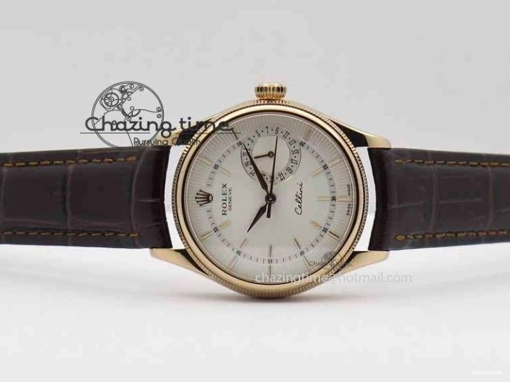 Brown On VF Date Best Cellini Dial A3165 White Strap RG Stick Markers Leather Edition 0104
